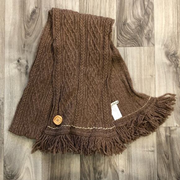 Bob Timberlake 100% Lambswool Heathered Brown Wooden Button Long Fringed Scarf - Picture 5 of 7